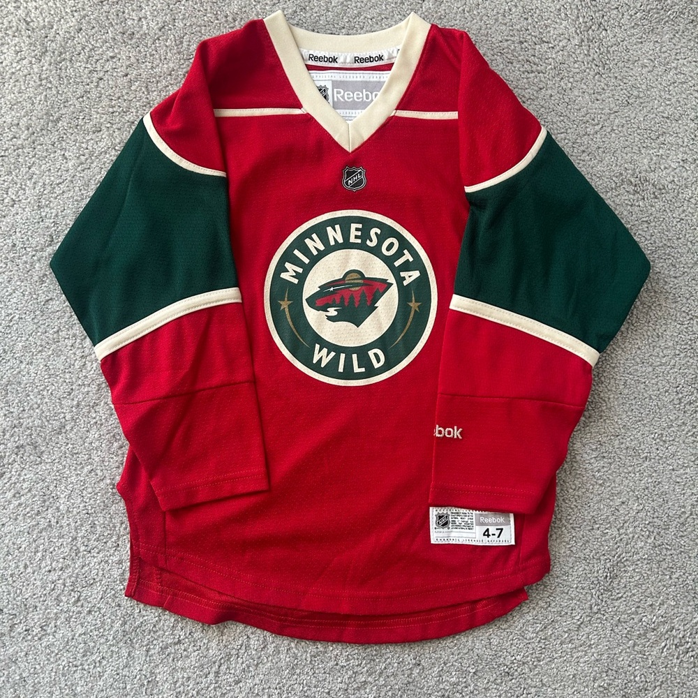 Reebok Minnesota Wild Red and Green Youth Jersey 4-7